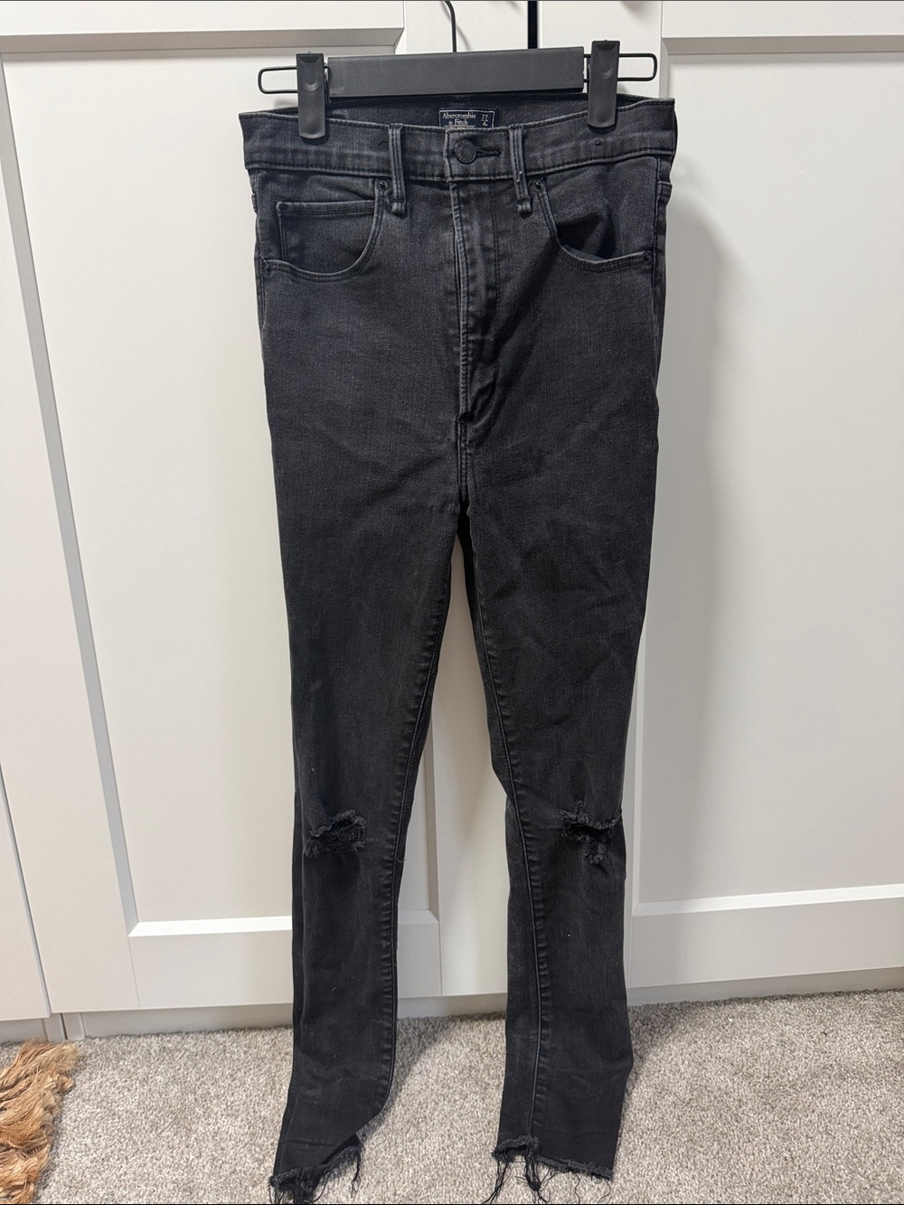 Abercrombie & Fitch Black Ultra High Rise Skinny Jeans with Knee Rips